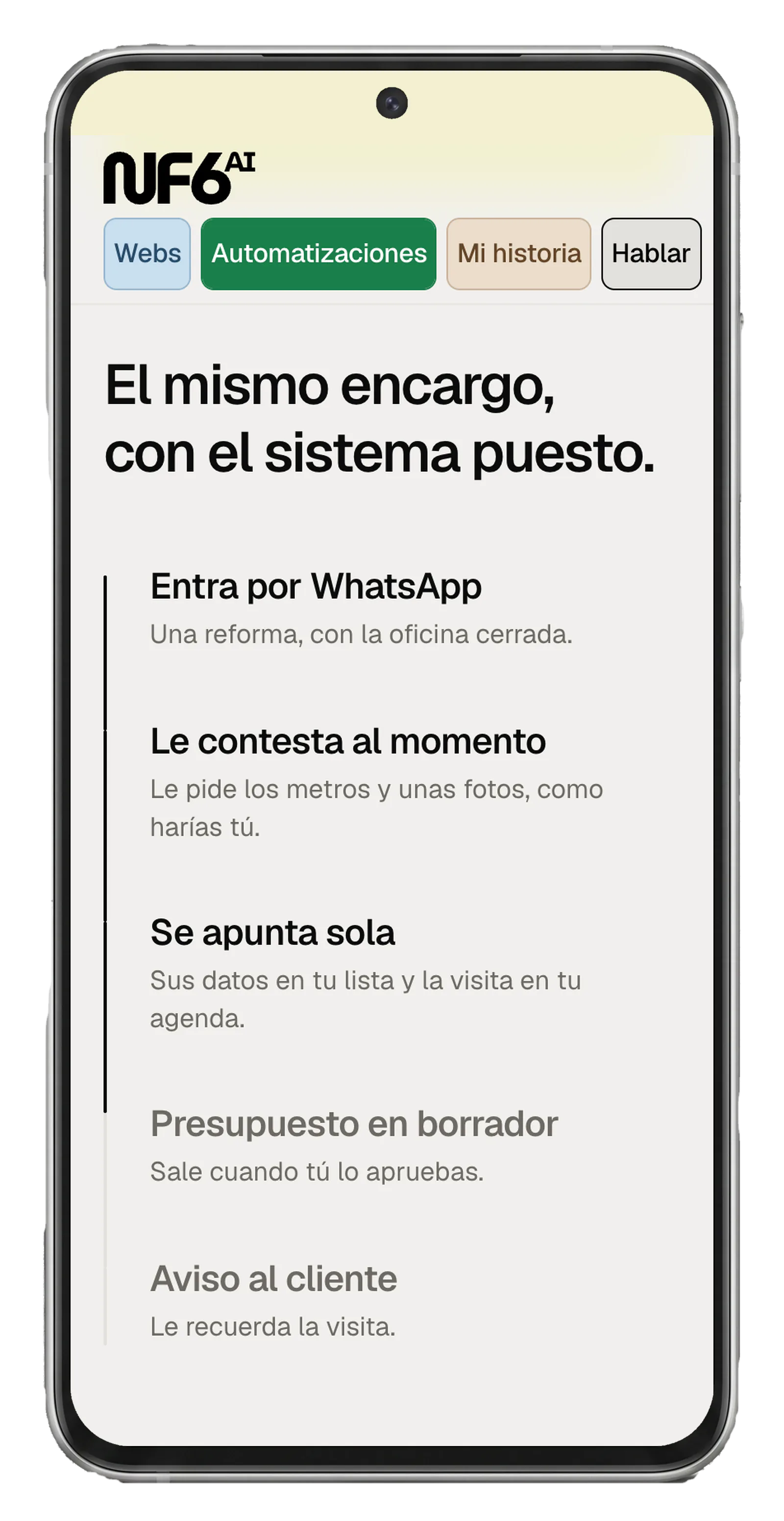 Móvil con el hilo de mensajes de un encargo de un cliente, ya contestado.