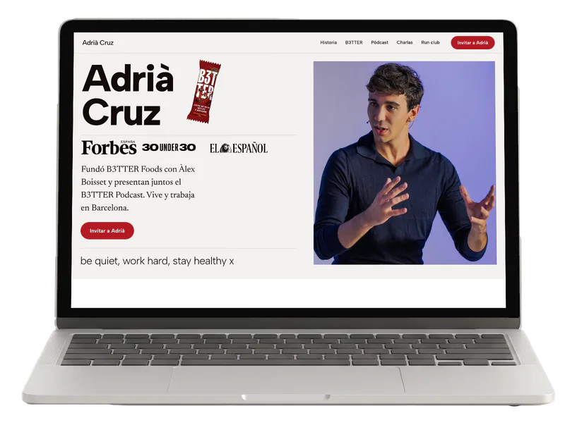 La web a medida de Adrià Cruz, corredor de ultrafondo y empresario, abierta en la pantalla.