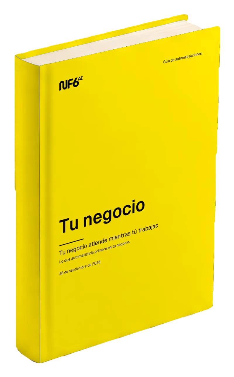 El libro amarillo de la guía, «Tu negocio», de pie sobre una mesa clara.